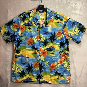 Vintage Hawaii  Station Aloha  shirt Men's Size Large Button Up Short Sleeve